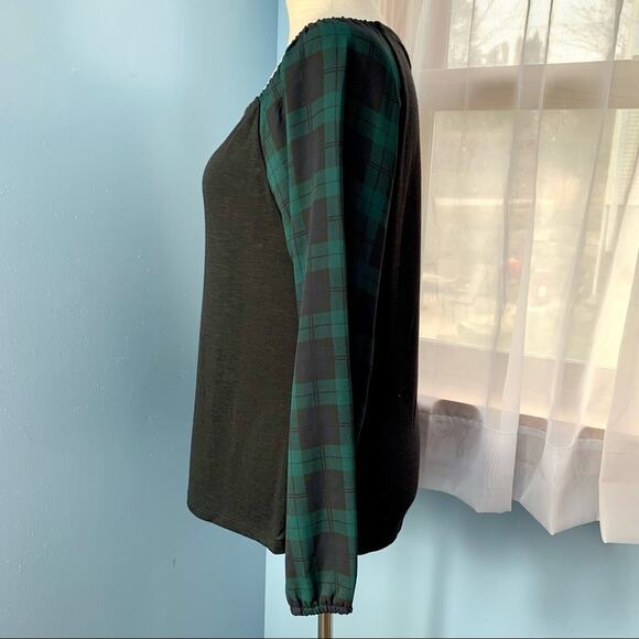 NWT J. Crew Square Neck Top with Black Watch Plaid Sleeves Size Small - Picture 6 of 7